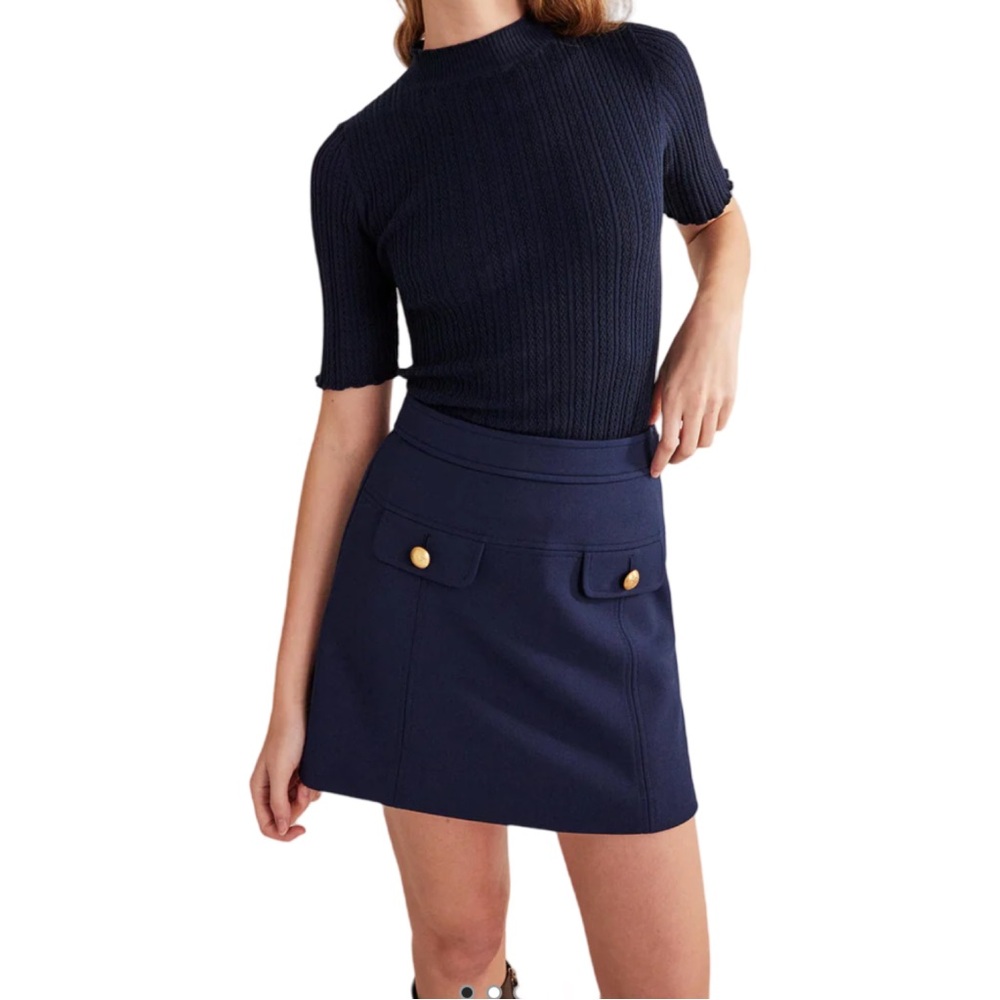 Boden Tailored A-line Mini Skirt Navy Blue Quiet Luxury Preppy Nautical NWOT